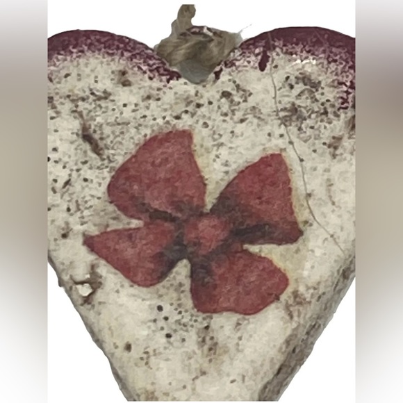 Handcrafted Retro Heart Christmas Salt Dough Ornament Red Bow Design Ukraine - Picture 3 of 16